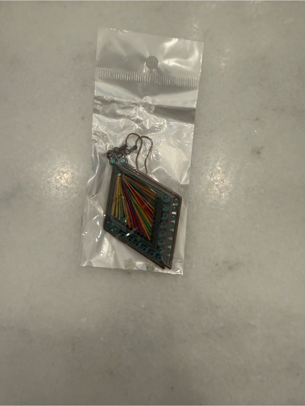 Turquoise Diamond Tassel Thread Earrings - Multicolor - Picture 6 of 6